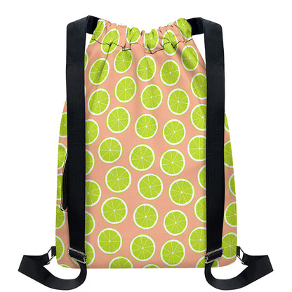 Cute Lime Pattern Print Drawstring Backpack