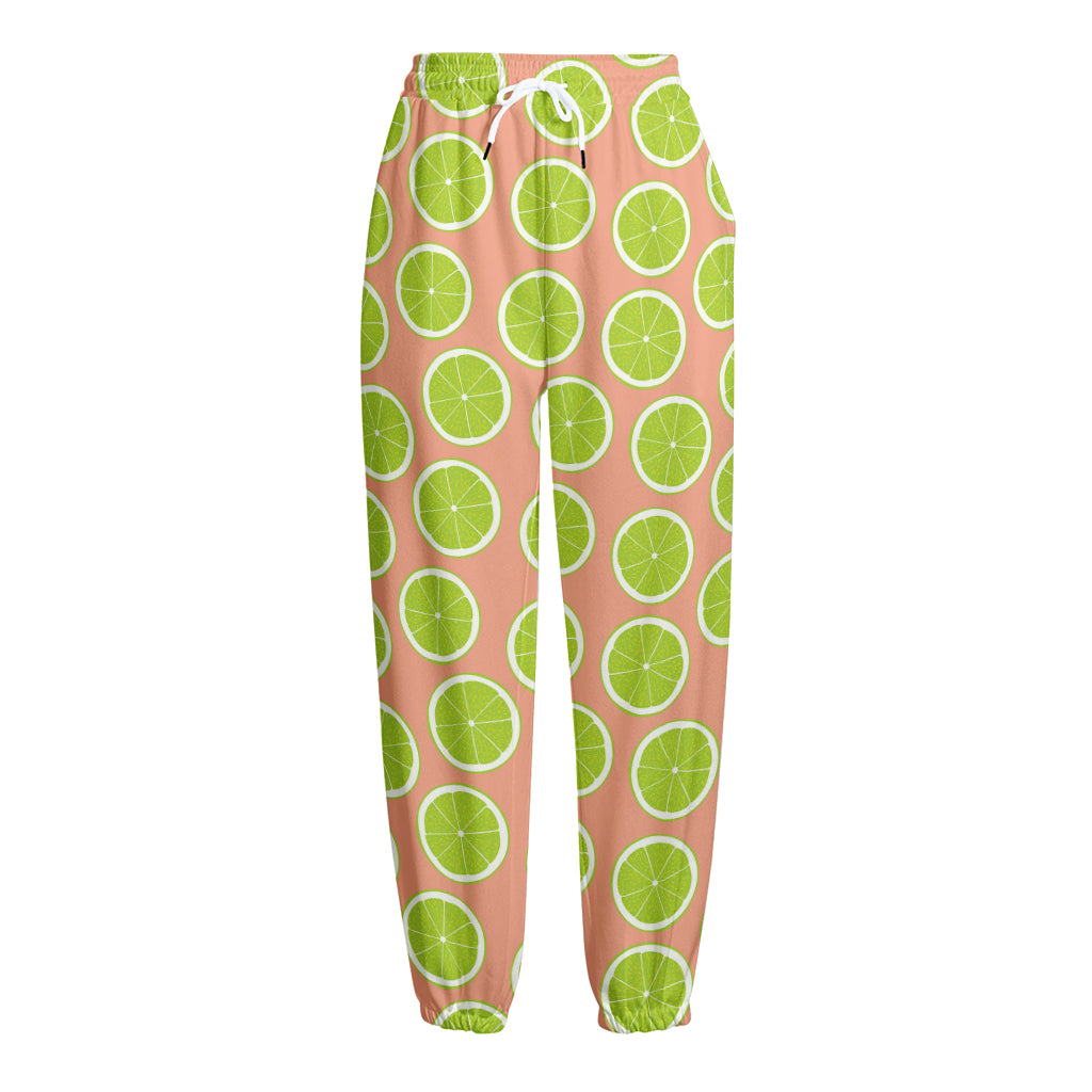 Cute Lime Pattern Print Fleece Lined Knit Pants