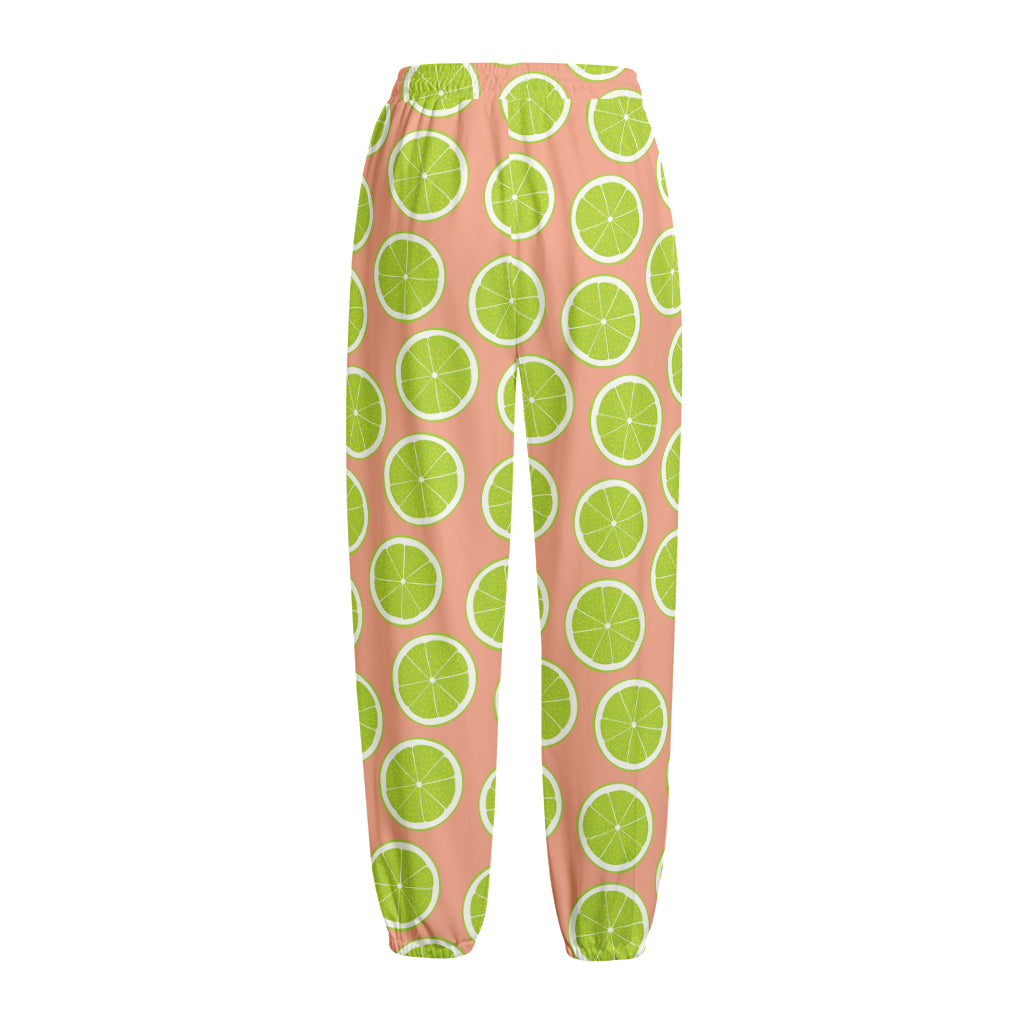 Cute Lime Pattern Print Fleece Lined Knit Pants