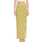 Cute Lime Pattern Print High Slit Maxi Skirt