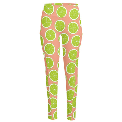 Cute Lime Pattern Print High-Waisted Pocket Leggings