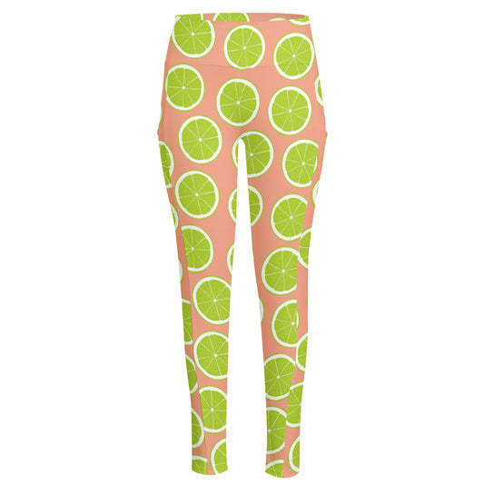Cute Lime Pattern Print High-Waisted Pocket Leggings
