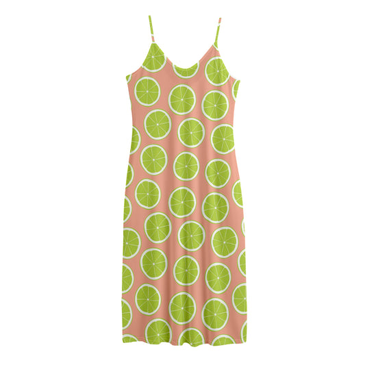 Cute Lime Pattern Print Jersey Midi Cami Dress