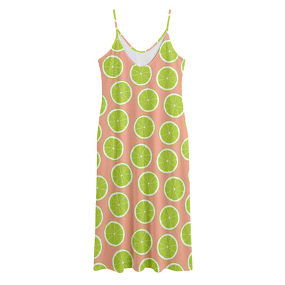 Cute Lime Pattern Print Jersey Midi Cami Dress