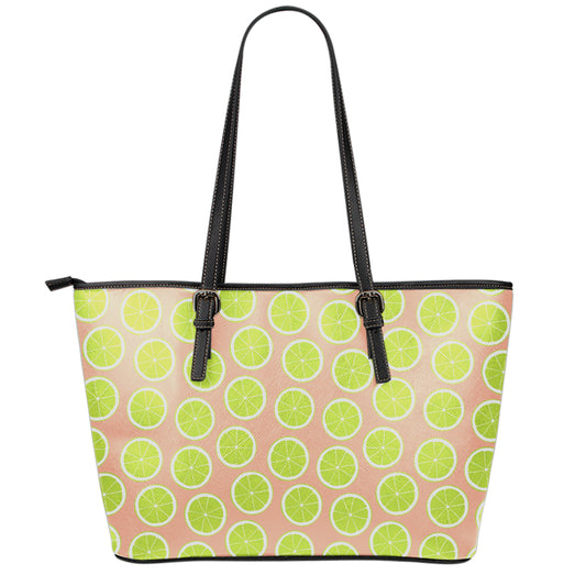Cute Lime Pattern Print Leather Tote Bag