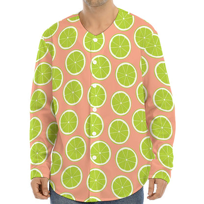 Cute Lime Pattern Print Long Sleeve Baseball Jersey