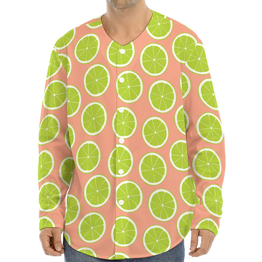 Cute Lime Pattern Print Long Sleeve Baseball Jersey