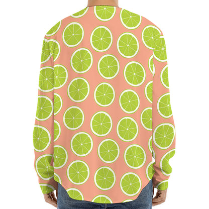Cute Lime Pattern Print Long Sleeve Baseball Jersey