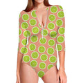 Cute Lime Pattern Print Long Sleeve Swimsuit