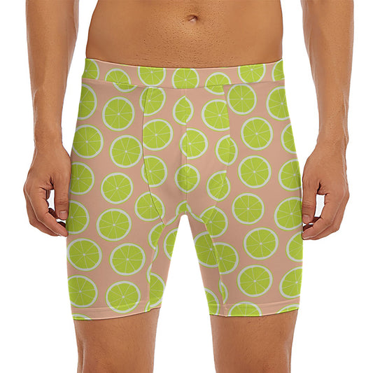 Cute Lime Pattern Print Men's Long Boxer Briefs