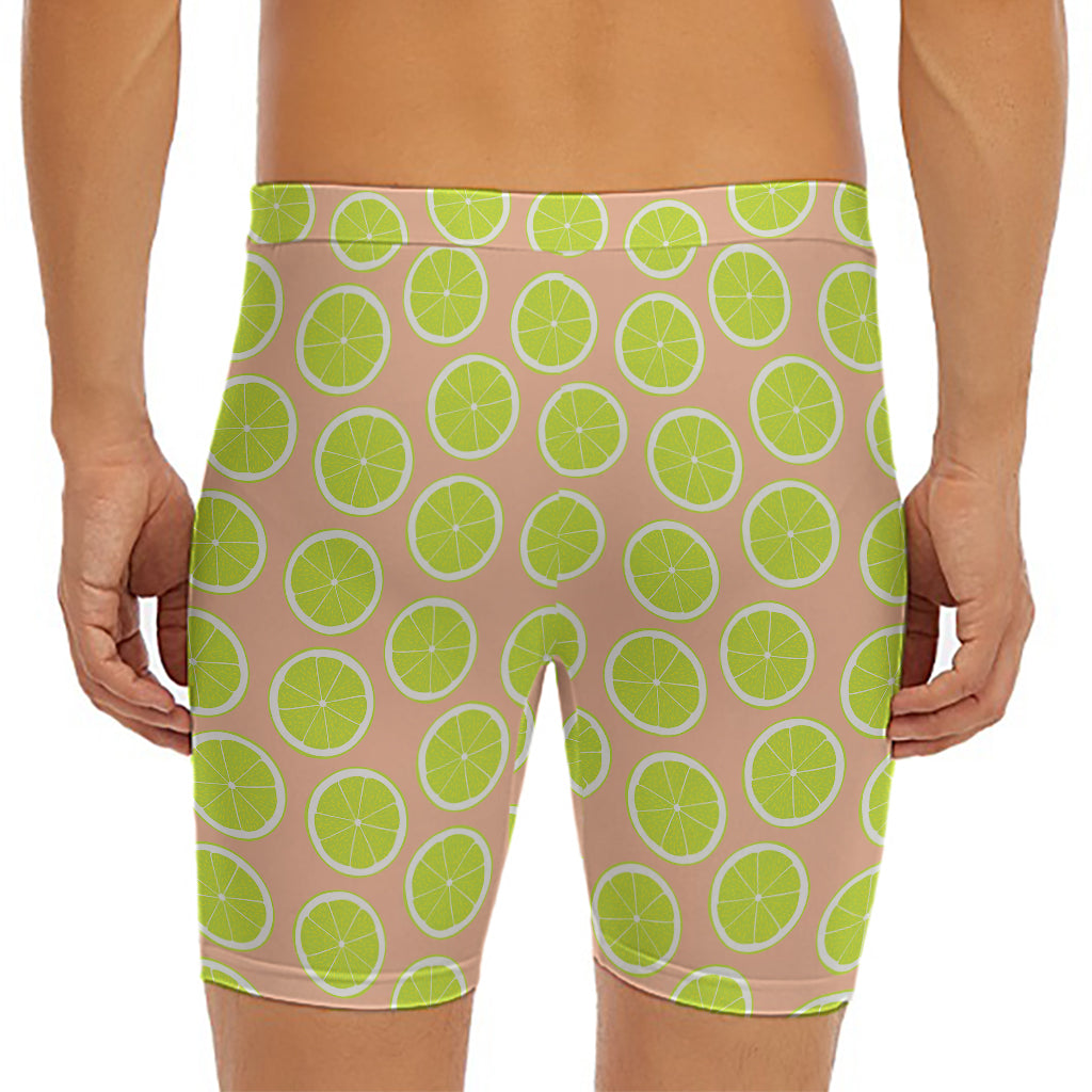 Cute Lime Pattern Print Men's Long Boxer Briefs