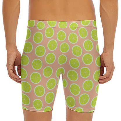 Cute Lime Pattern Print Men's Long Boxer Briefs