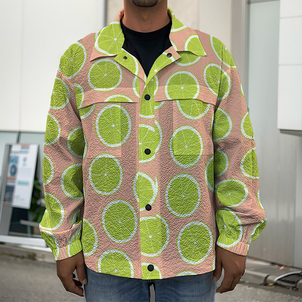 Cute Lime Pattern Print Men's Shirt Jacket