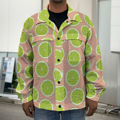 Cute Lime Pattern Print Men's Shirt Jacket