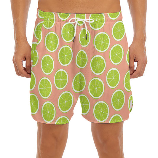 Cute Lime Pattern Print Men's Split Running Shorts