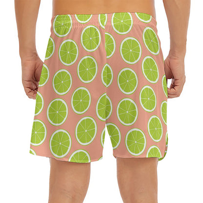Cute Lime Pattern Print Men's Split Running Shorts