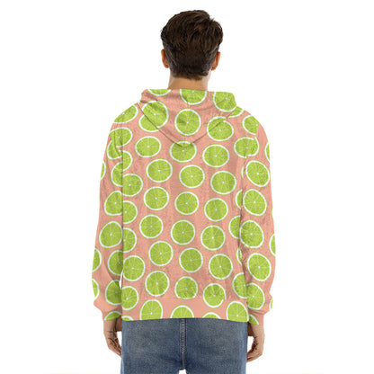 Cute Lime Pattern Print Men's Velvet Pullover Hoodie