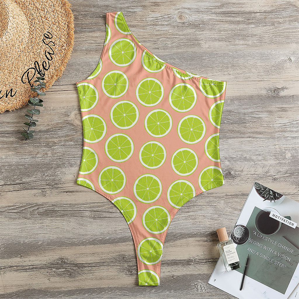 Cute Lime Pattern Print One Shoulder Bodysuit