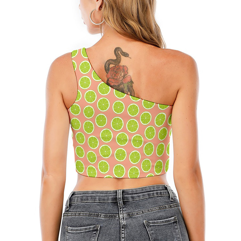Cute Lime Pattern Print One Shoulder Crop Top