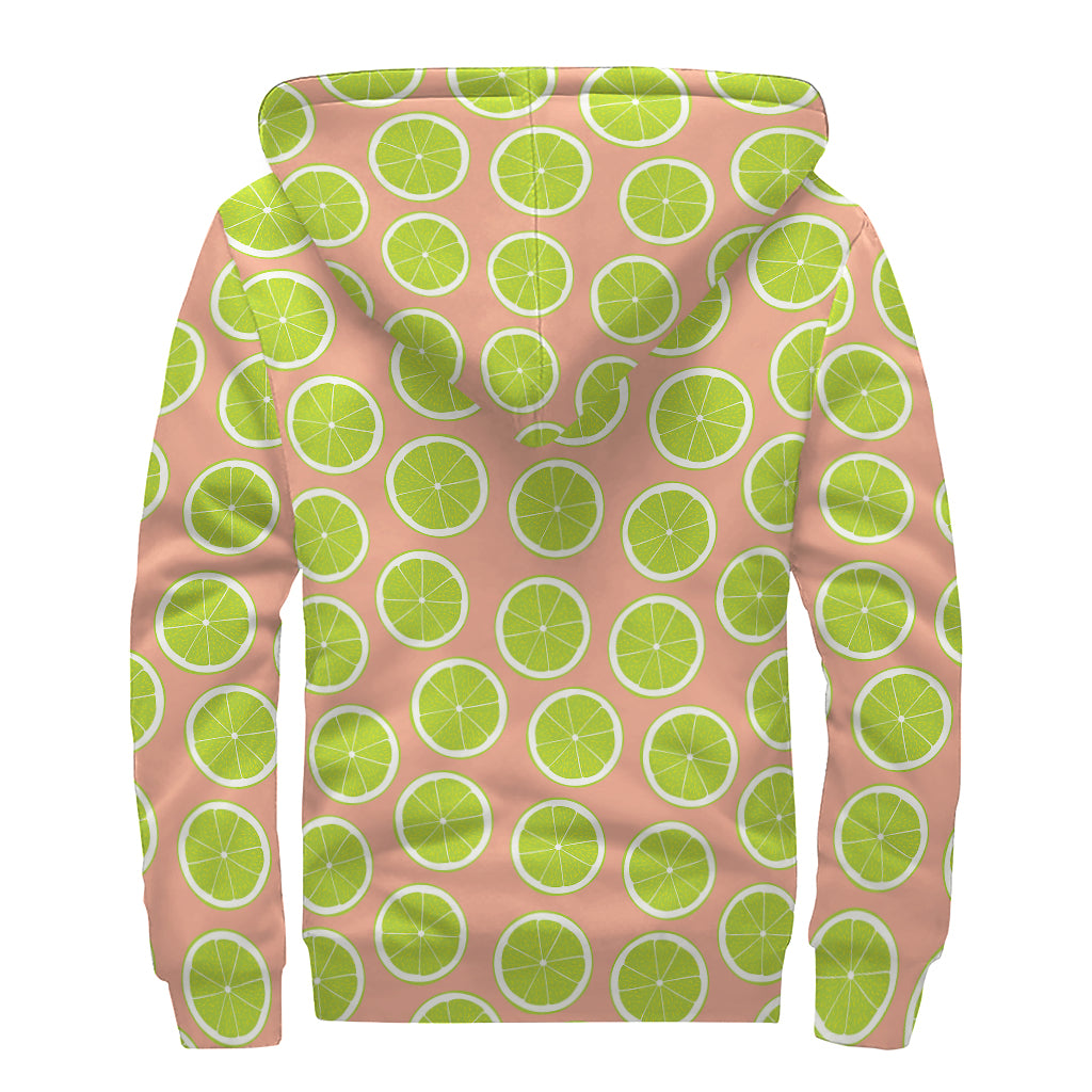 Cute Lime Pattern Print Sherpa Lined Zip Up Hoodie