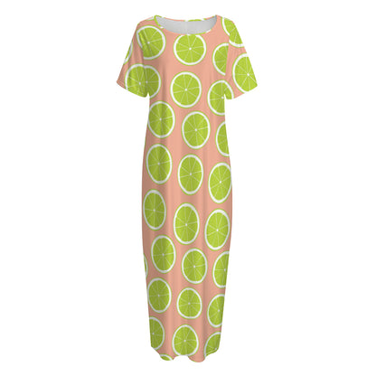 Cute Lime Pattern Print Short Sleeve Long Nightdress