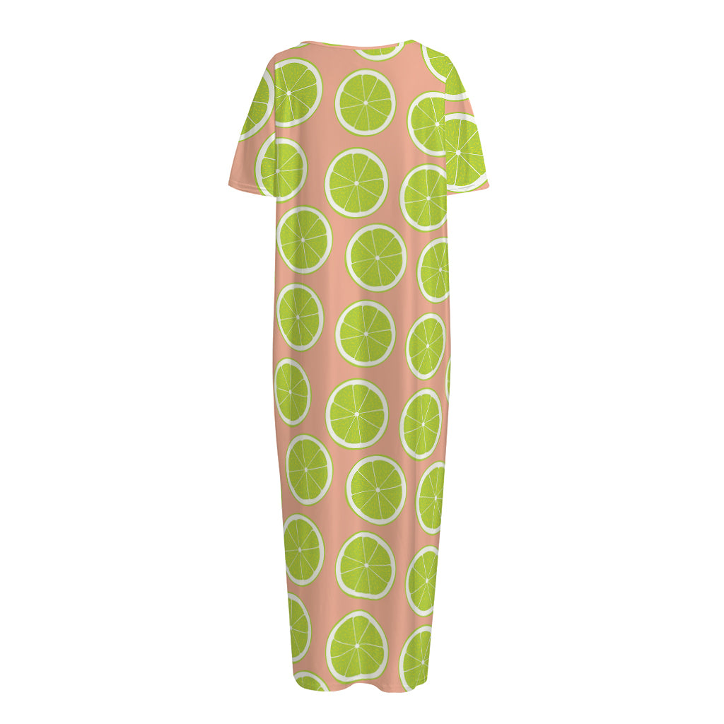 Cute Lime Pattern Print Short Sleeve Long Nightdress
