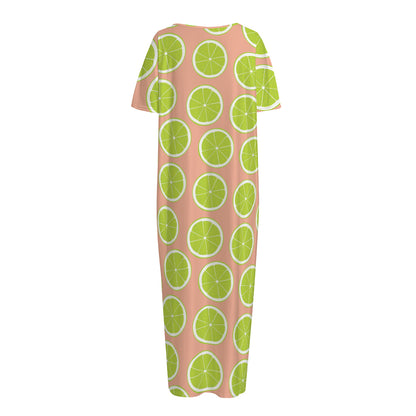 Cute Lime Pattern Print Short Sleeve Long Nightdress