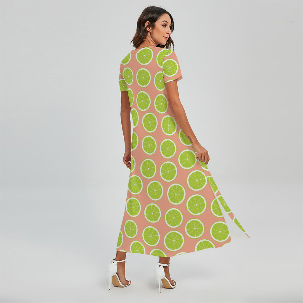 Cute Lime Pattern Print Short Sleeve Maxi Dress
