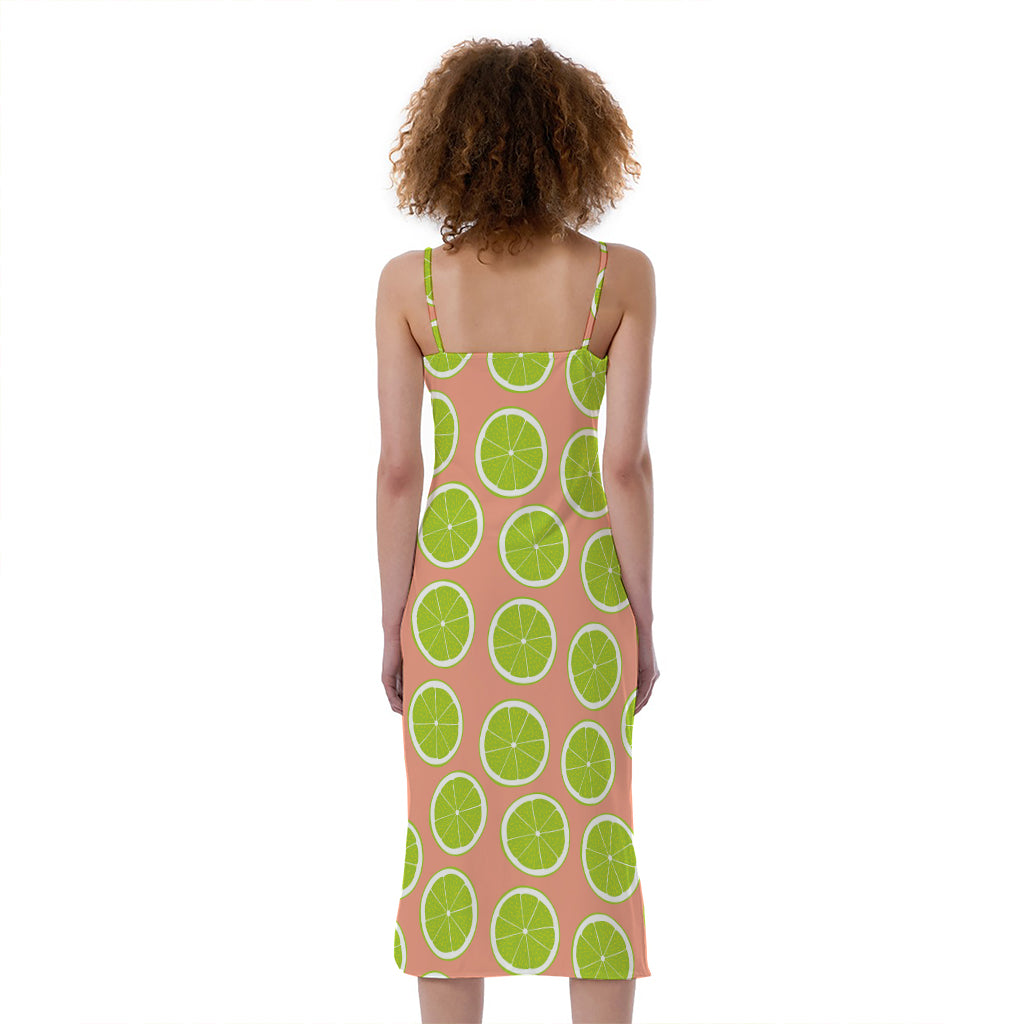 Cute Lime Pattern Print Slim Fit Midi Cami Dress