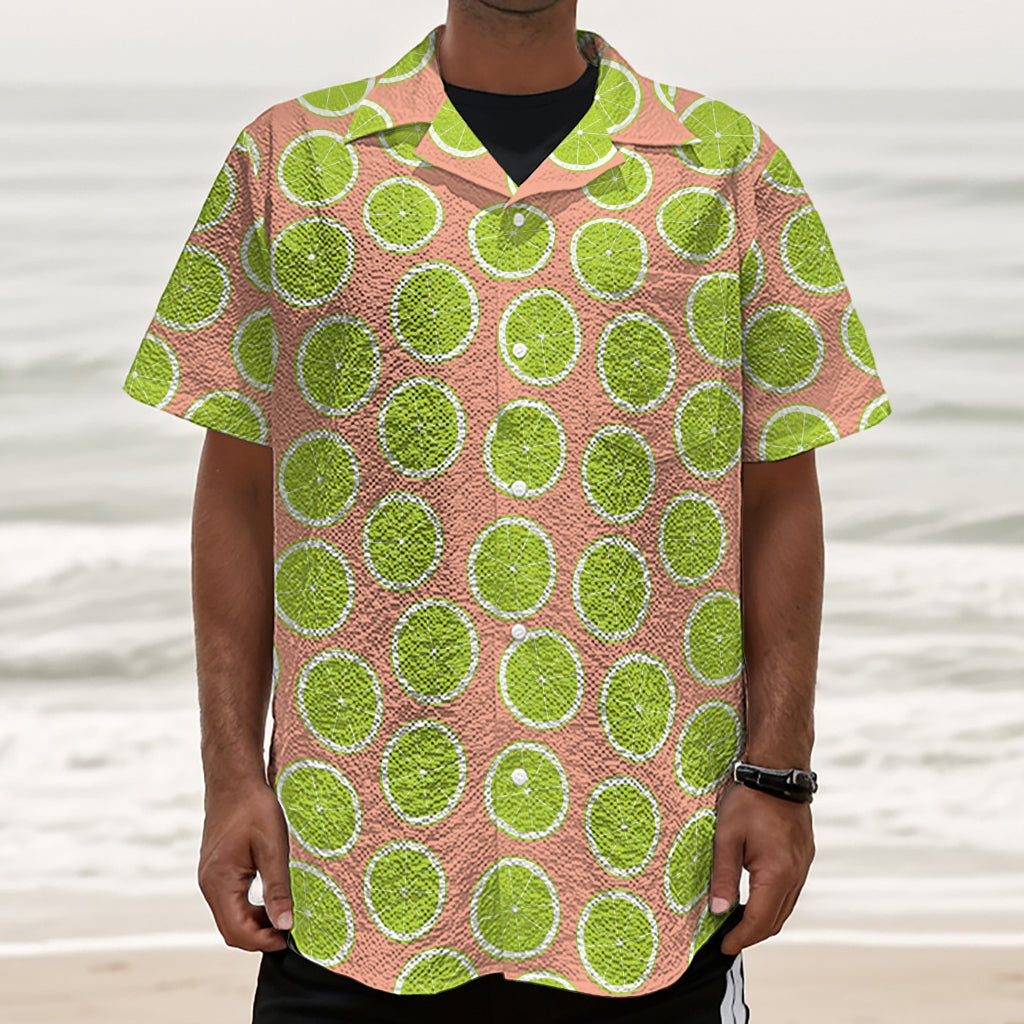 Cute Lime Pattern Print Textured Short Sleeve Shirt
