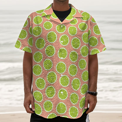 Cute Lime Pattern Print Textured Short Sleeve Shirt