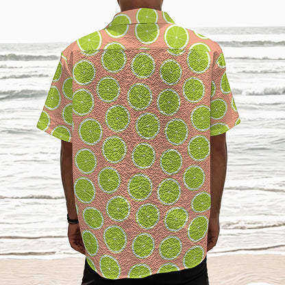 Cute Lime Pattern Print Textured Short Sleeve Shirt