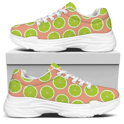 Cute Lime Pattern Print White Chunky Shoes