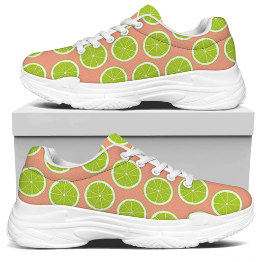 Cute Lime Pattern Print White Chunky Shoes