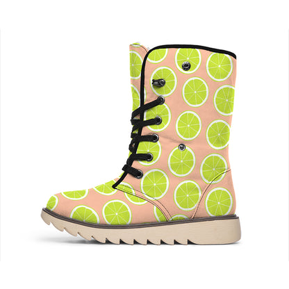 Cute Lime Pattern Print Winter Boots