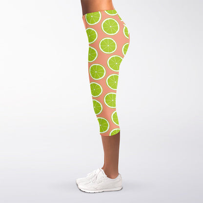 Cute Lime Pattern Print Women's Capri Leggings
