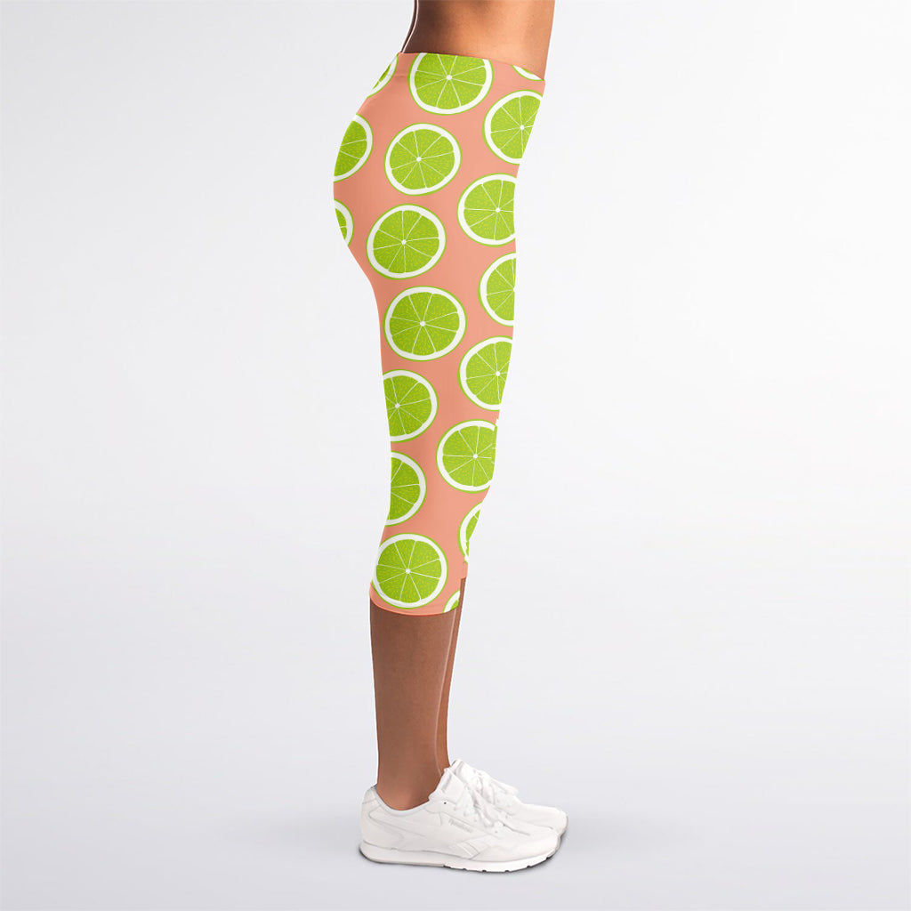 Cute Lime Pattern Print Women's Capri Leggings