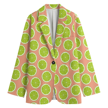 Cute Lime Pattern Print Women's Cotton Blazer
