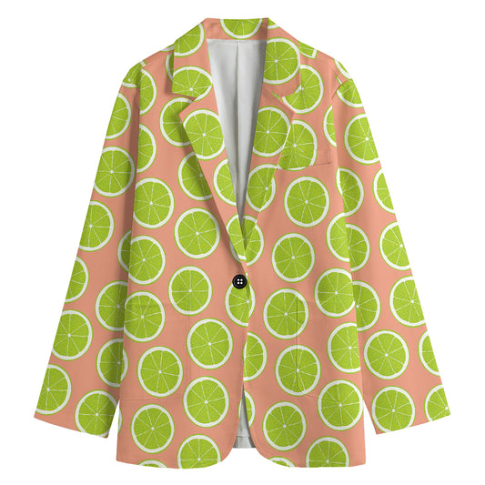 Cute Lime Pattern Print Women's Cotton Blazer