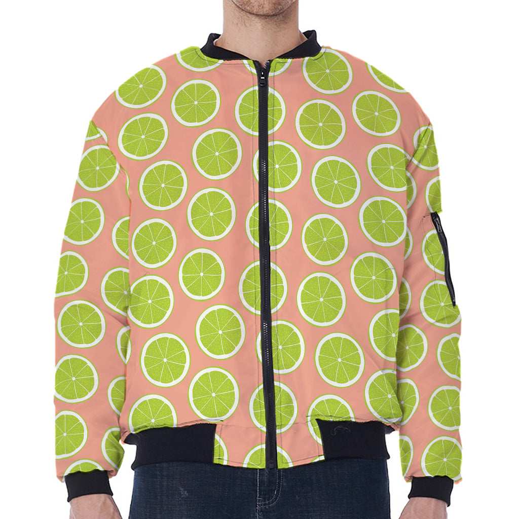 Cute Lime Pattern Print Zip Sleeve Bomber Jacket