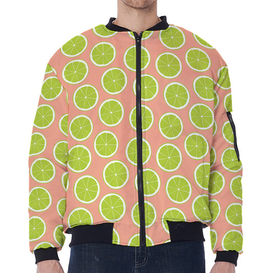 Cute Lime Pattern Print Zip Sleeve Bomber Jacket