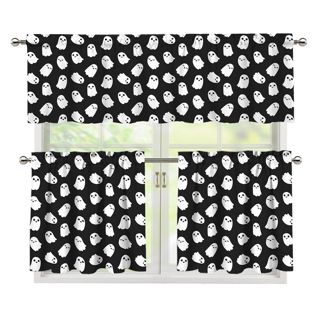 Cute Little Ghost Pattern Print 3 Piece Kitchen Curtains