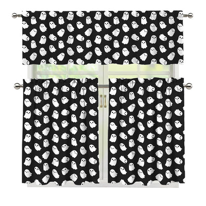 Cute Little Ghost Pattern Print 3 Piece Kitchen Curtains