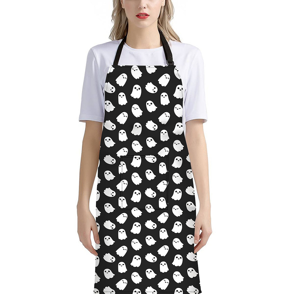 Cute Little Ghost Pattern Print Bib Apron With Pocket