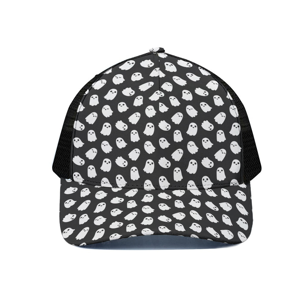 Cute Little Ghost Pattern Print Black Mesh Trucker Cap