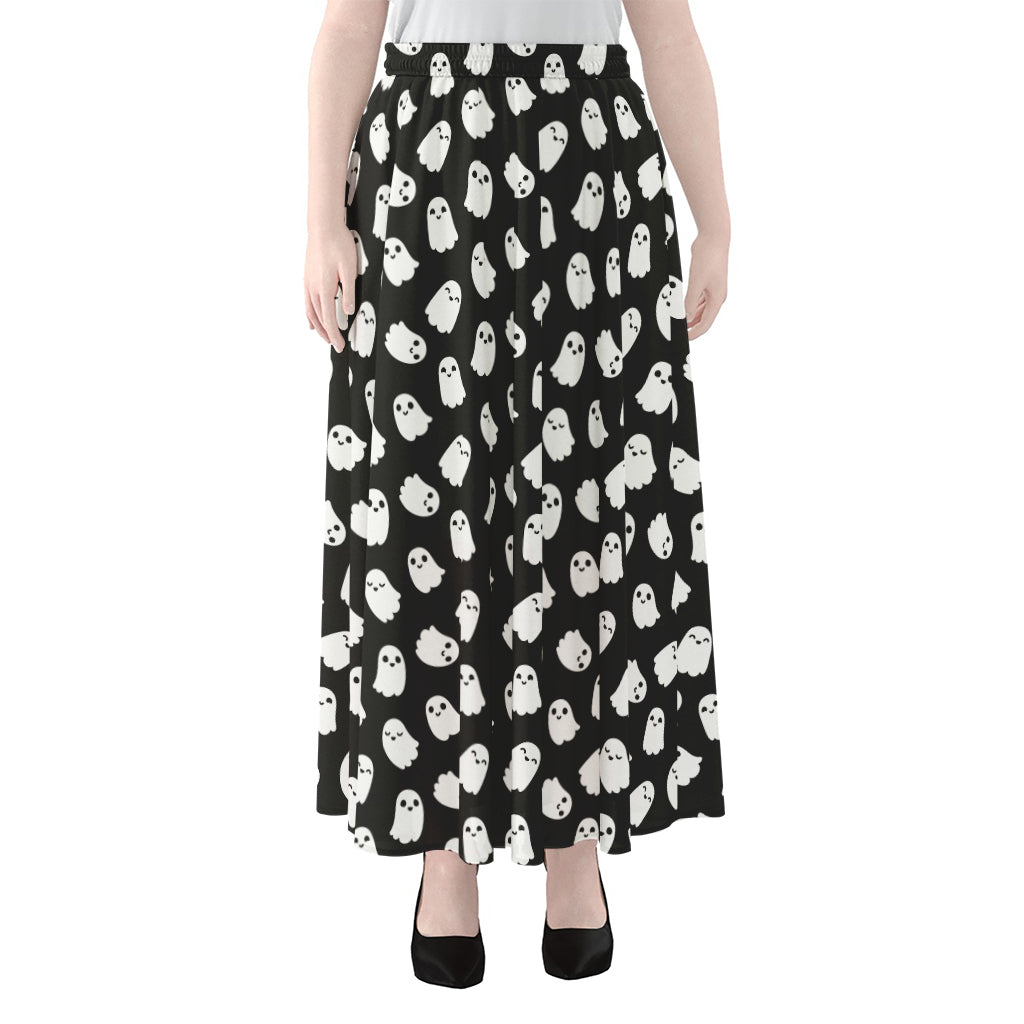 Cute Little Ghost Pattern Print Chiffon Maxi Skirt