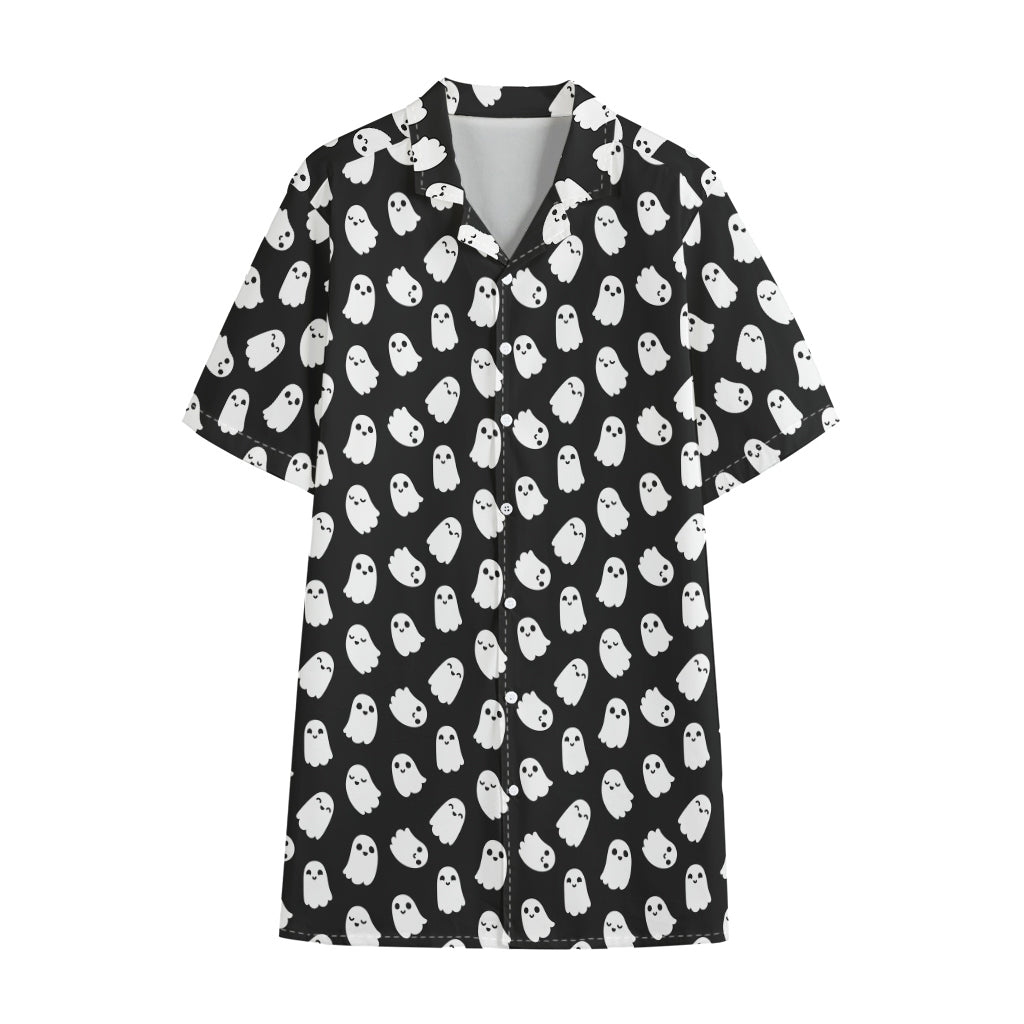 Cute Little Ghost Pattern Print Cotton Hawaiian Shirt