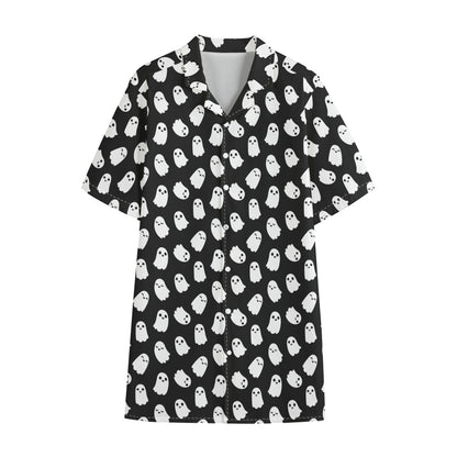 Cute Little Ghost Pattern Print Cotton Hawaiian Shirt