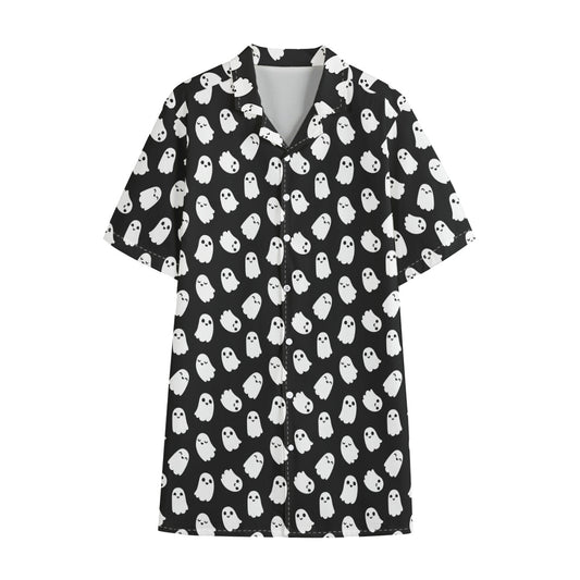 Cute Little Ghost Pattern Print Cotton Hawaiian Shirt
