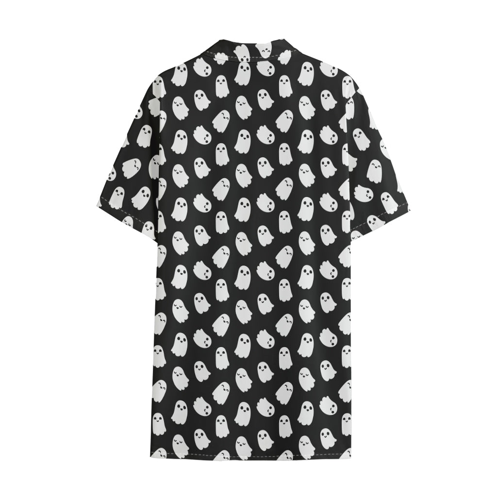 Cute Little Ghost Pattern Print Cotton Hawaiian Shirt